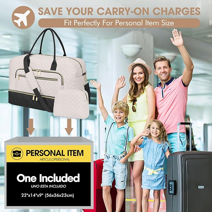 Travel Duffle Bag Weekender for Women - Carry-On Overnight Personal Item Bags with Shoe Compartment & Wet Pocket Large Weekend Tote with Toiletry Bag Hospital Bags for Labor and Delivery