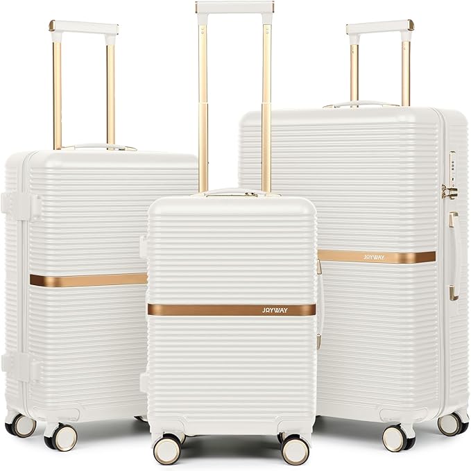 Joyway 3 Piece Luggage Set (20/24/28 Inch) – Lightweight ABS Hardshell Suitcases, Spinner Wheels, TSA Lock, Durable Travel Luggage (White)