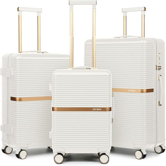 Joyway 3 Piece Luggage Set (20/24/28 Inch) – Lightweight ABS Hardshell Suitcases, Spinner Wheels, TSA Lock, Durable Travel Luggage (White)