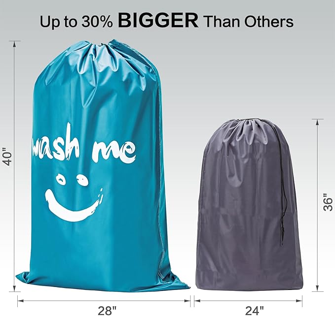 HOMEST XL Wash Me Travel Laundry Bag, Dirty Clothes Organizer, Large Enough to Hold 4 Loads of Garments, Easy Fit a Hamper or Clothing Basket, Light Blue