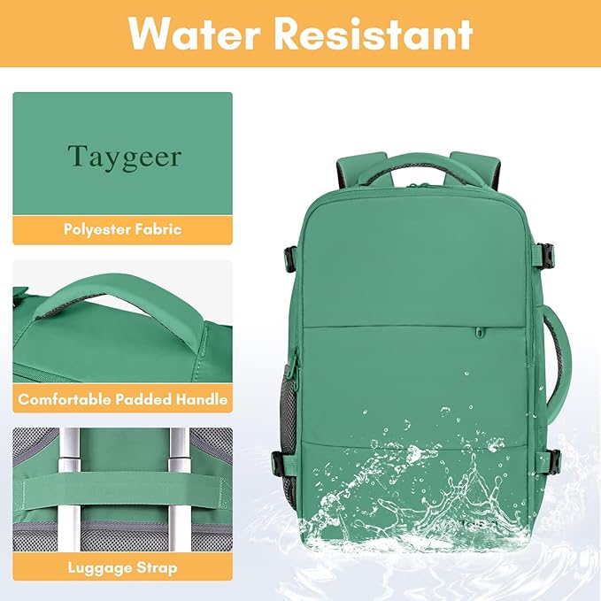 Taygeer Travel Backpack for College Woman, Lightweight Backpack for 15.6 inch Laptop with Water Bottle Holder, TSA Friendly Bag for Women, Back Pack Carry On Luggage for friend Gym Sport,Green