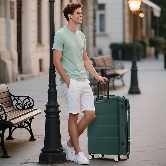 Merax Luggage Sets 3 Piece, Suitcases with Spinner Wheels, Lightweight Travel Luggage with Lock, ABS Hardshell Suitcase Set 20/24/28 IN,Dark Green