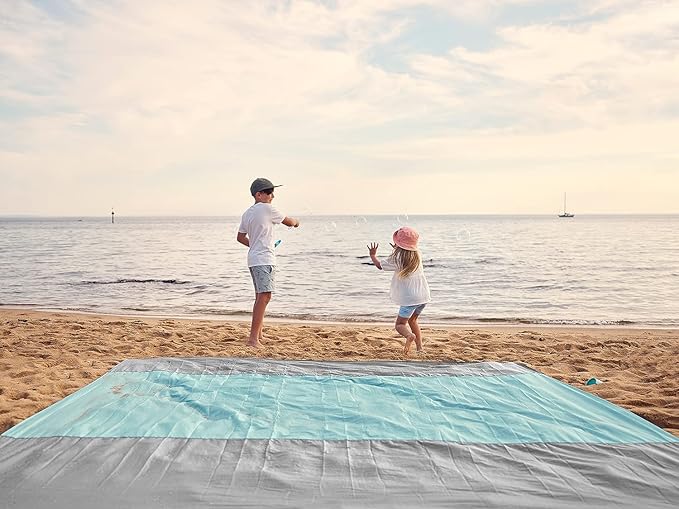 WEKAPO Beach Blanket Sandproof Waterproof, Extra Large Beach Mat, Oversized & Compact Sand Free, Quick Drying Beach Essentials for Vacation, Cruise, Picnic & Camping with Stakes