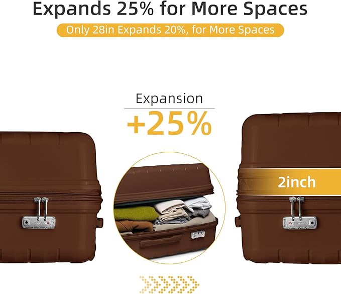 LARVENDER Luggage Sets 5 Piece with Duffel Bag Expandable(Only 28 inch) Hardside PP carry on luggage with 360° Spinner Wheels TSA Lock for Men Women, Maple