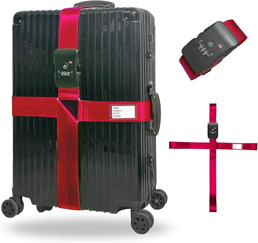 Luggage Straps TAS,Travel Strap with Name tag,Easy to Identify,Luggage Straps TSA Approved with Lock,Combination Luggage Lock with Adjustable Length,Compatible with 20-34 inch Luggage(Red 1 Pack)