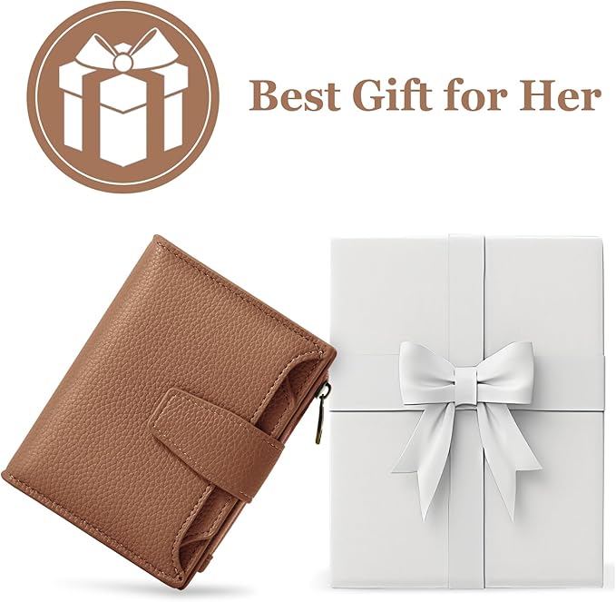 Airkit Small Wallet Women RFID Blocking Soft Leather Bifold Compact Card Holder Wallet for Women with Zipper Coin Pocket 4 ID Window