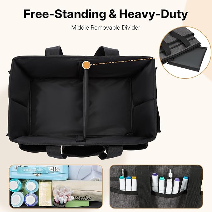 Craft Tote Bag, Art Organizer,Cleaning Supply Caddy, Carrying Bag with Handle for Multi-Purpose, Organizer Caddy for Pets (Gray)
