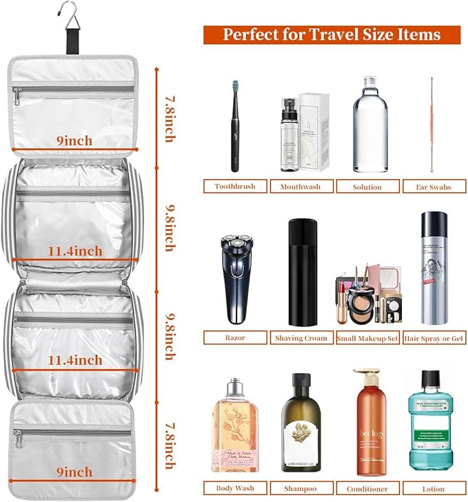 Bosidu Hanging Travel Toiletry Bag,Large Capacity Cosmetic Travel Toiletry Organizer for Women with 4 Compartments & 1 Sturdy Hook,Perfect for Travel/Daily Use/Christmas