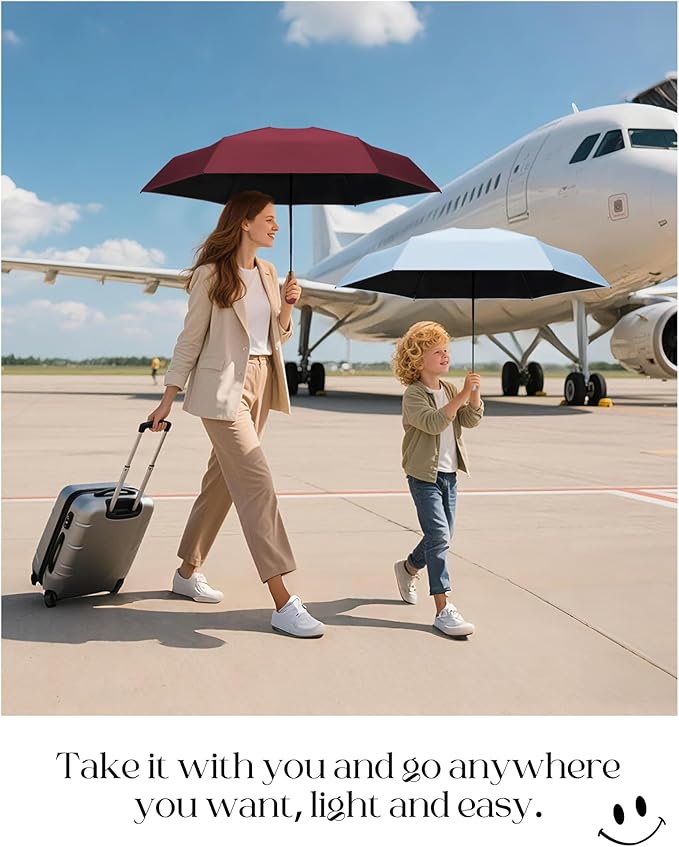 Seniny Mini Portable Travel Umbrella with Case - Compact Umbrellas for Rain & Sun UV Protection for Backpack Pocket, Lightweight Folding Small Umbrella, Tiny Purse Size UV Blocker for Kids Women Girls