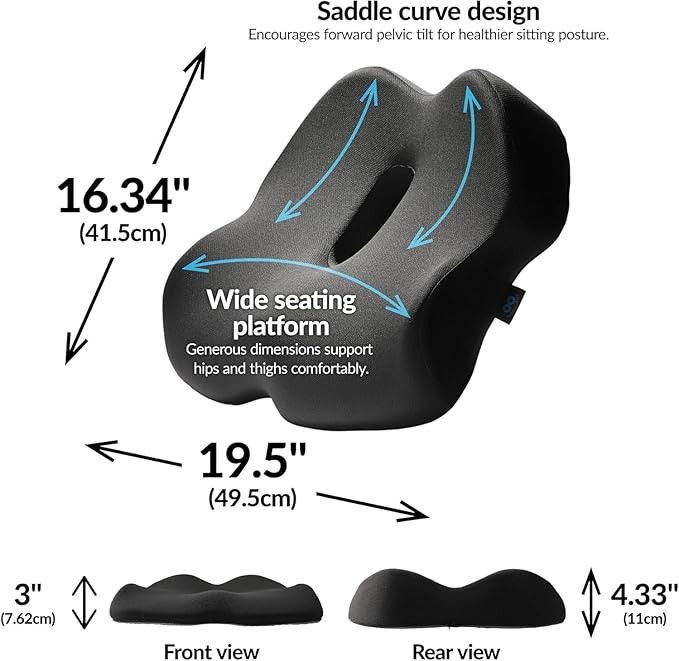 Everlasting Comfort Doctor Recommended Memory Foam Seat Cushion for Office Chairs & Car - Ergonomic Office Desk Accessories - Cushions for Tailbone Pain Relief, Sciatica (Dark Gray, X-Large)