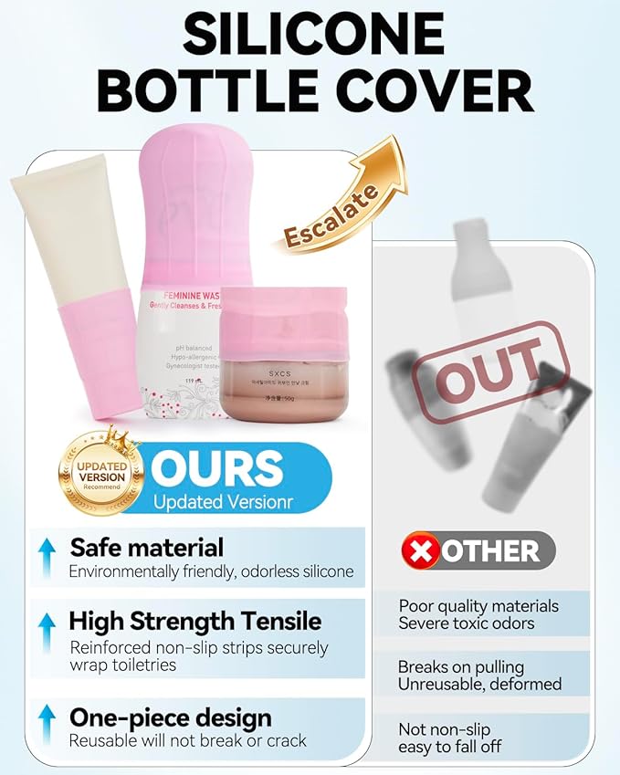 16 Pack Silicone Bottle Cover,Travel Essential for Women Men,Cruise Ship Essentials 2026,Beach Vacation Essentials,Travel Size Toiletries,Airplane Travels Accessories Elastic Sleeves for Leak Proofing