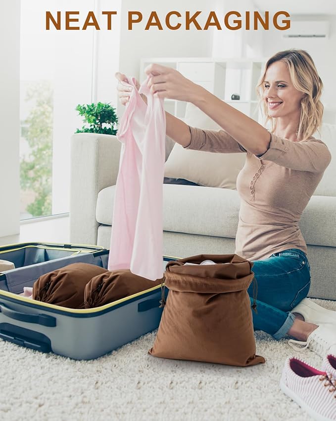 FantasyLife Shoe Bags for Travel, 17.3"x12.6" Washable Dust Bags for Storage & Packing, Flannel Shoe Pouch with Drawstring Closure for Purses, Handbags, Shoes & Toys (4, Mocha Mousse)