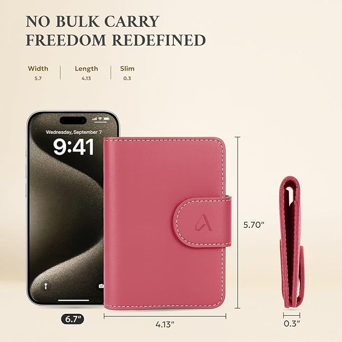 ALLIVE Rfid Passport Holder for Travel Women, Rfid Passport Cover Wallet, Genuine Leather Passport Holder for Travel with AirTag Hidden, Airport Essentials, Travel Gifts (Rose Pink)