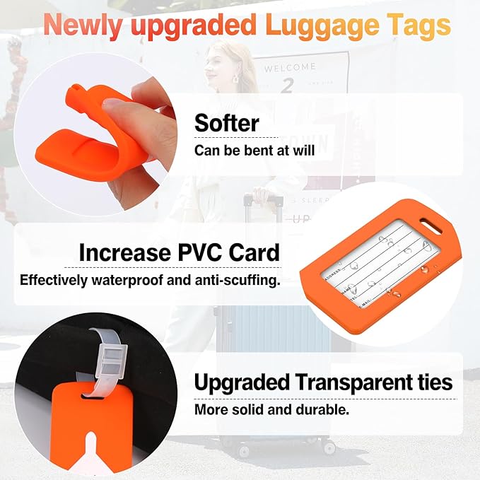 2 Pack Silicone Luggage Tag with Name ID Card Perfect to Quickly Spot Luggage Suitcase, TSA Approved, Luggage Identifiers for Suitcases and Bags, Privacy Protection Travel Suitcase Tags
