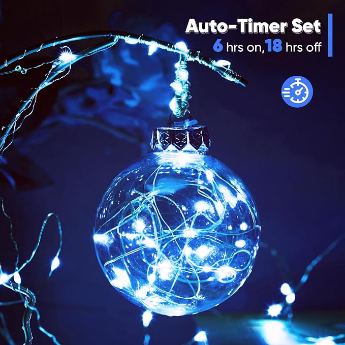 Ariceleo 2 Pack 16.4 Ft. Battery Operated Outdoor String Lights with Remote & Timer, LED Blue Fairy Lights, Waterproof Twinkle Lights for Bedroom, Dorm, Mason Jar, Wedding, Party, Christmas