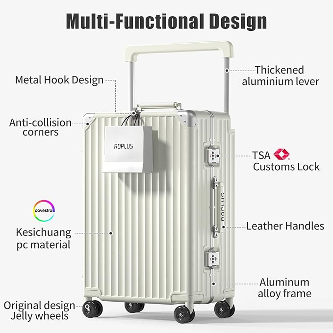 Aluminium Frame Checked-Luggage with Smooth Jelly Wheels, Hardside Zipperless Rolling Suitcase with TSA Lock (Pure White, 28-Inch)