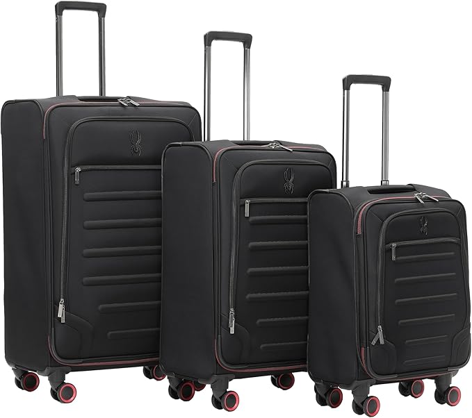 Spyder Pivot Expandable Softside Spinner Checked Luggage with 360° Spinner Wheels (Black, 3-Piece Set)