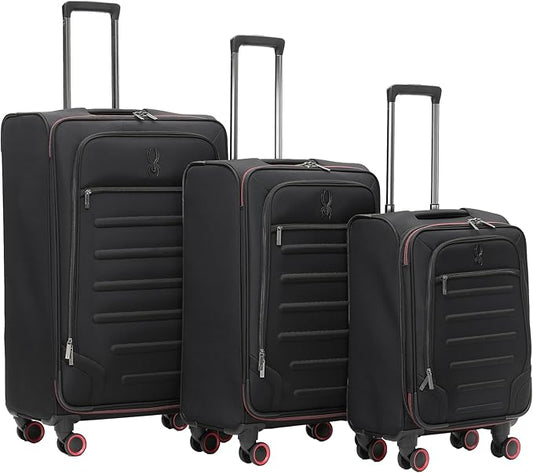 Spyder Pivot Expandable Softside Spinner Checked Luggage with 360° Spinner Wheels (Black, 3-Piece Set)