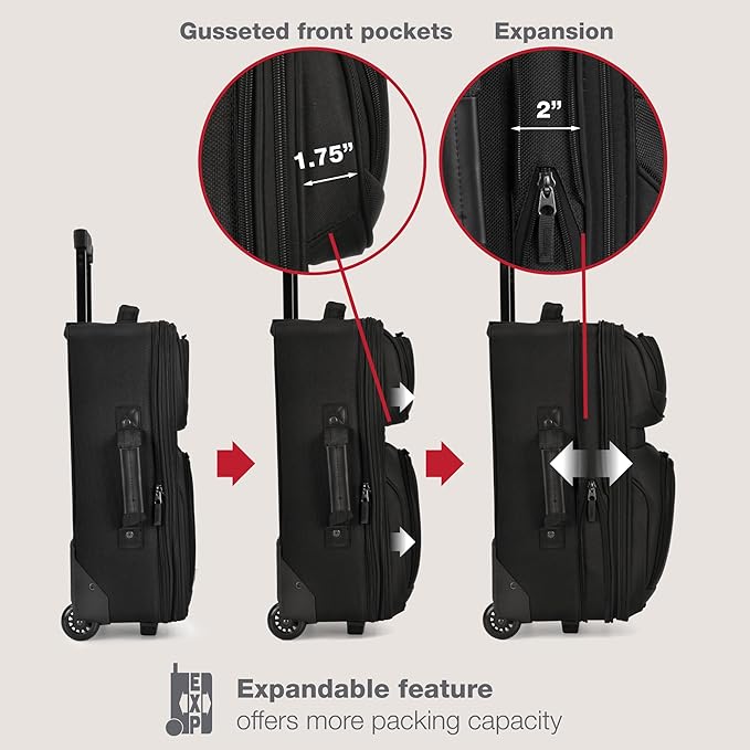 U.S. Traveler Rio Lightweight Softside Rolling Carry-on Suitcase, 2-Wheel Single, Black