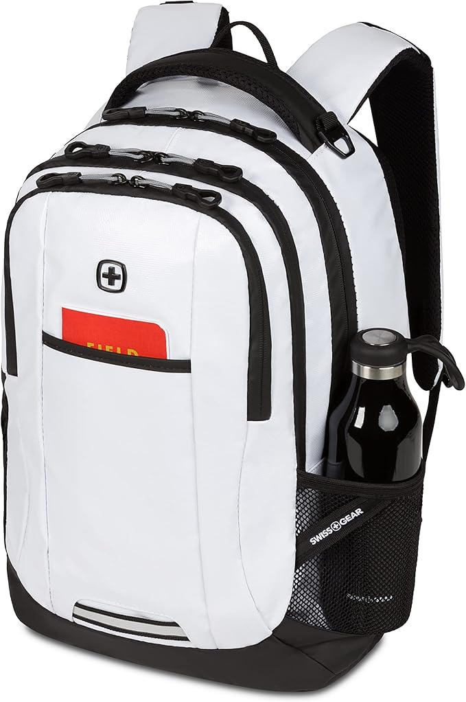 SWISSGEAR Cecil 18-Inch Laptop Backpack Fits 16-Inch Laptop, Travel Daypack with Organizer Pockets, Water Bottle Holders & Padded Straps – White