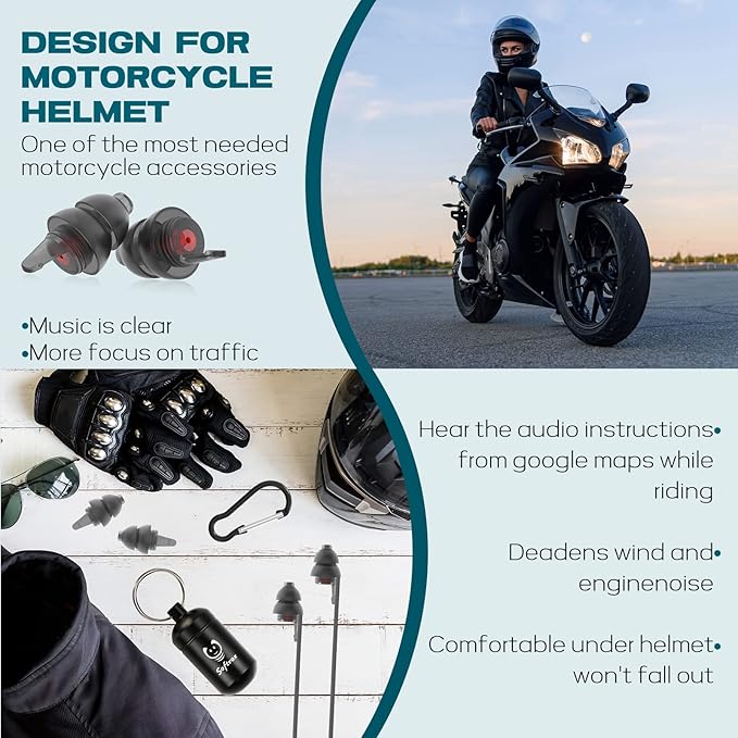 Motorcycle Earplugs with Detachable Cord 2 Pairs, Wind Noise Reduction Audible Hearing Protection, Comfy Reusable Ear Plugs for Moto, Racing, Motorbike, Motorsports, Touring, Riding, Shooting