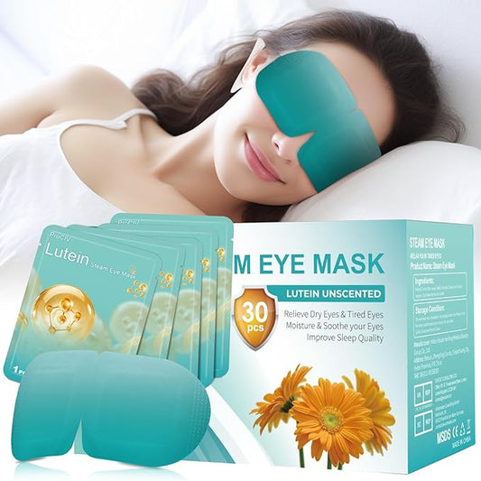 30 Packs Lutein Steam Eye Masks for Dry Eyes Self Heated Disposable Sleep Mask Soothing Headache Relief Dry Eye,Hot Warm Compress for Stress Relief Relief Eye Fatigue, Spa Items Travel Essentials