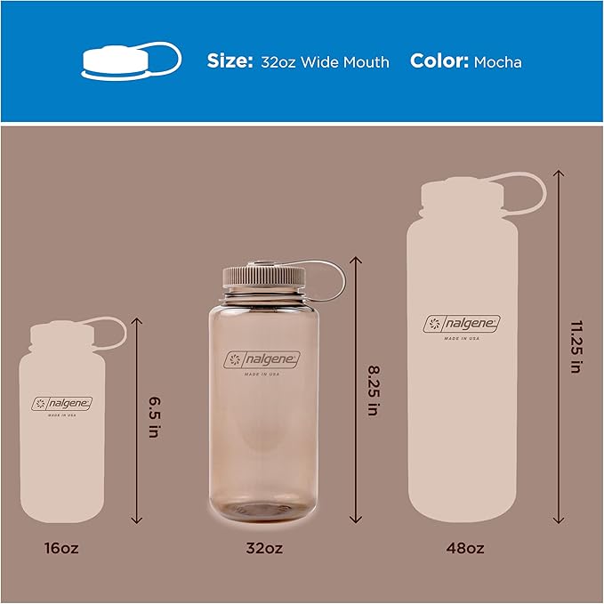 Nalgene 32 oz Wide Mouth Water Bottle | BPA-Free, Durable & Leak Proof, Lightweight Bottle for Hiking & Gym, Work & Travel