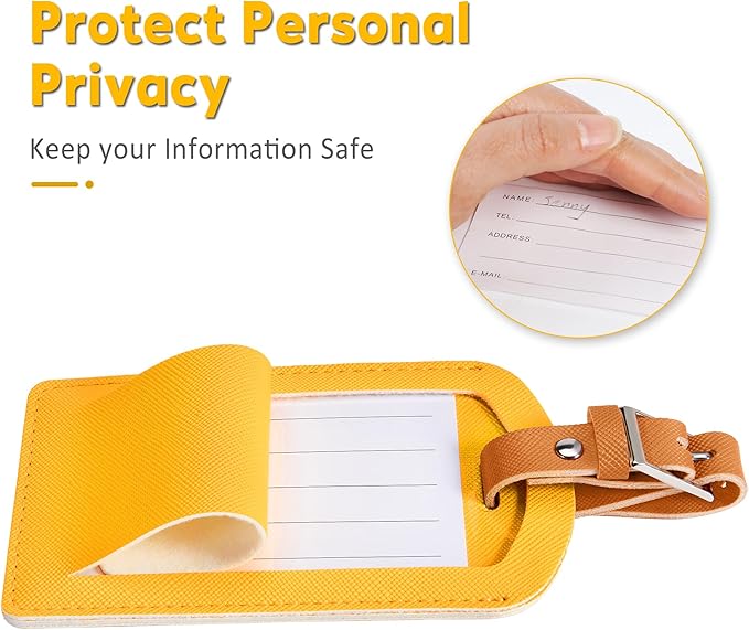 3 Pack Luggage Tags for Suitcases, TSA Approved Bag Tags, Baggage Tags with Privacy Protection, Travel Essentials Luggage Accessories, Yellow & Brown