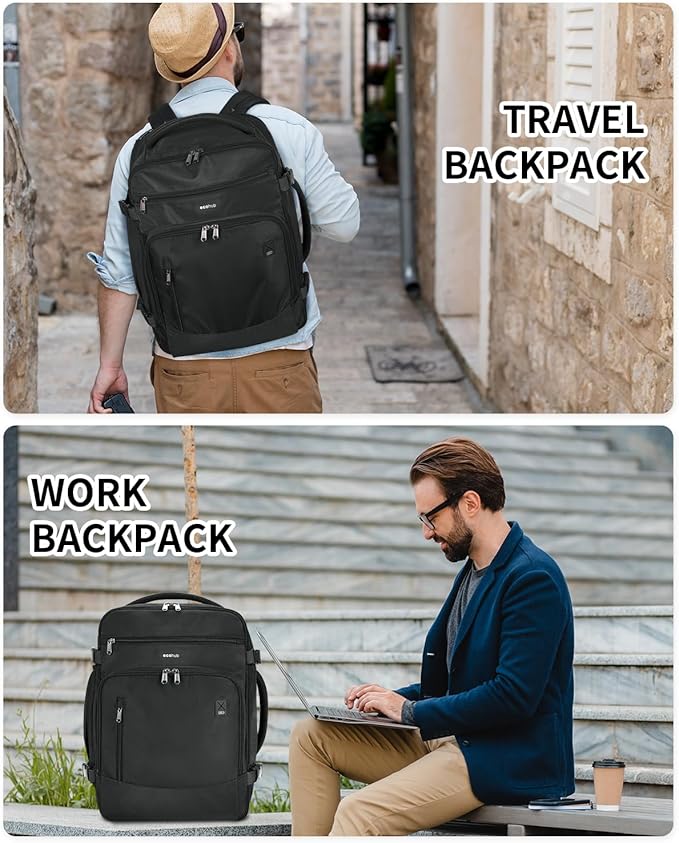 ECOHUB Travel Backpack for Men, 18x14x8 Spirit Airlines Personal Item Bag with Clear Toiletry Bag, Laptop Carry on Backpack with USB Port, Airline Approved Under Seat 14 Pockets 30L, Black