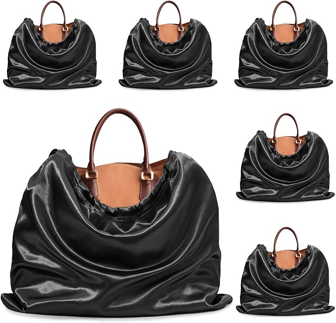 Ersmak 6 Pack Dust Bags for Handbags - Black Silk Dust Cover Bag for Purses Shoes - Satin Drawstring Dustproof Bags for Travel Storage - 23.6 x 19.7 In