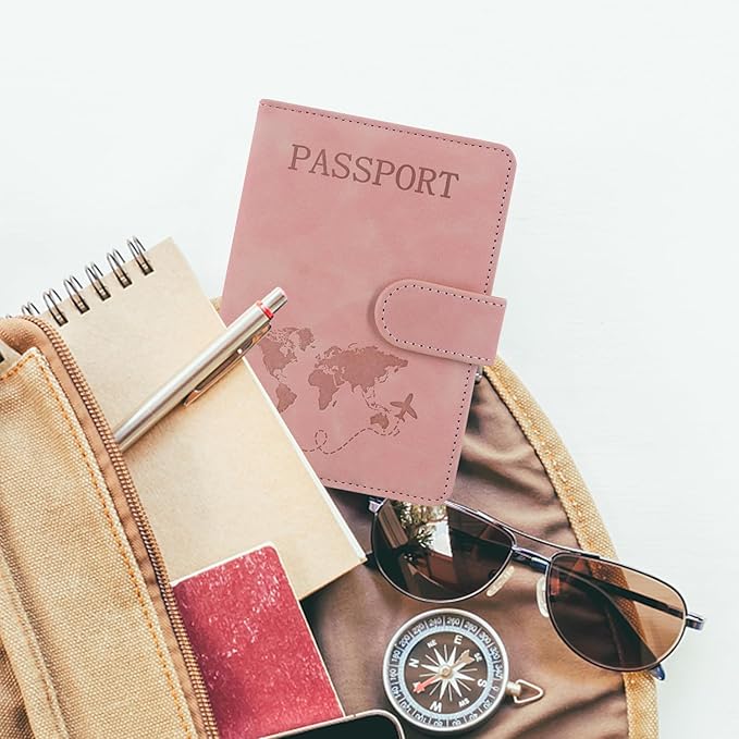ACdream Passport Holder for Travel Essentials, Rfid Blocking Passport Wallet Cover Case for Travel Must Haves Accessories, Book Holders for Women/Men, Pink