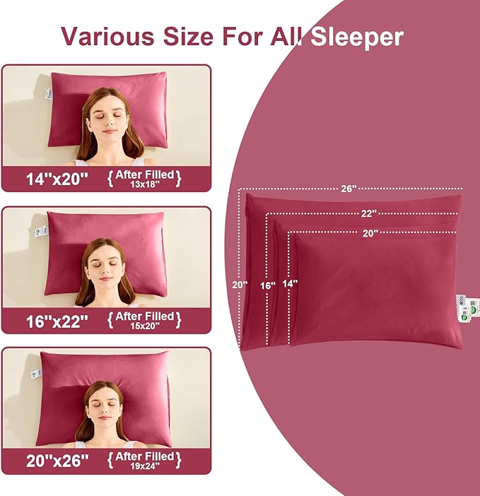 Organic Buckwheat Pillow for Sleeping with Dual-Layer Pillowcase and Extra Tartary Buckwheat Hulls, Adjust Height and Firmness, Neck Support Pillow for Back and Side Sleepers 20"x26", Burgundy