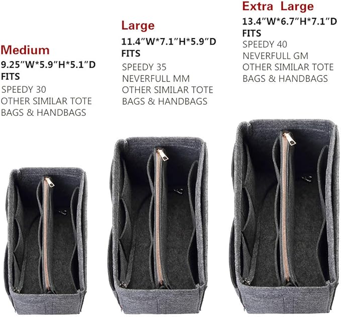 ZTUJO Purse Organizer Insert, Felt Bag Organizer with Metal Zipper, Handbag & Tote Shaper, For Speedy Neverfull Tote, 7 Sizes