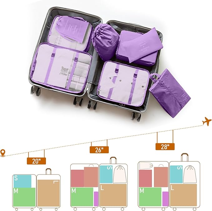 Packing Cubes for Travel - 8 Set Luggage Organizer Bags for Family, Mesh Breathable Packing Cubes for Suitcases Durable Travel Essentials Bags Set