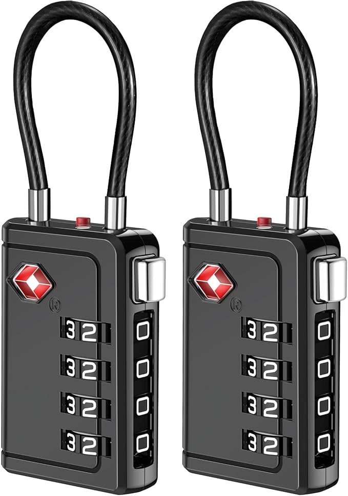 Puroma TSA Approved Luggage Travel Locks with Open Alert Indicator, 4 Digit Combination Resettable Code Zinc Alloy Lock for Suitcase, Backpack, Bag, Toolbox, Locker (2 Pack, Black)