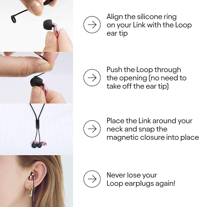Loop Official Connector Cord For Loop Earplugs - Magnetic Tug-Resistant Safety Cord - Charcoal