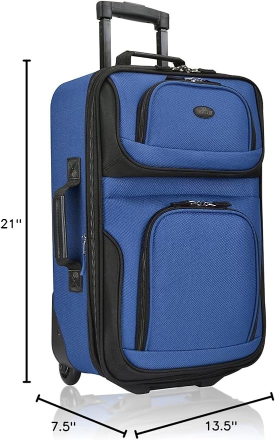 U.S. Traveler Rio Lightweight Softside Rolling Carry-on Suitcase, 2-Wheel Single, Royal Blue