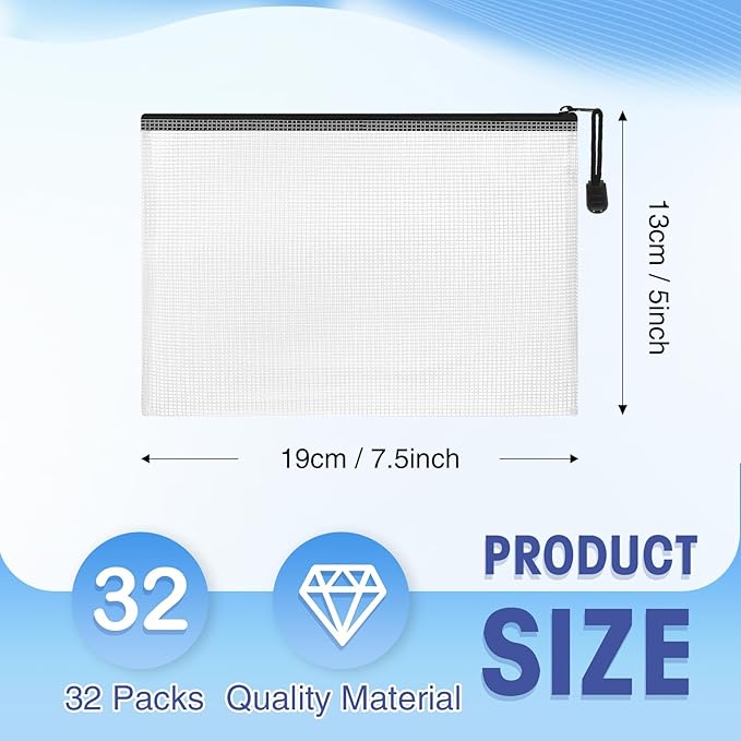 Jetec 32 Pcs Mesh Zipper Bags Toy Storage Bikini Organizer Bag Bolsas Para Guardar Trajes De Bano Waterproof Zipper Reusable Pouch Puzzle Multipurpose for Storage Office(Black,7.5 x 5 Inch)
