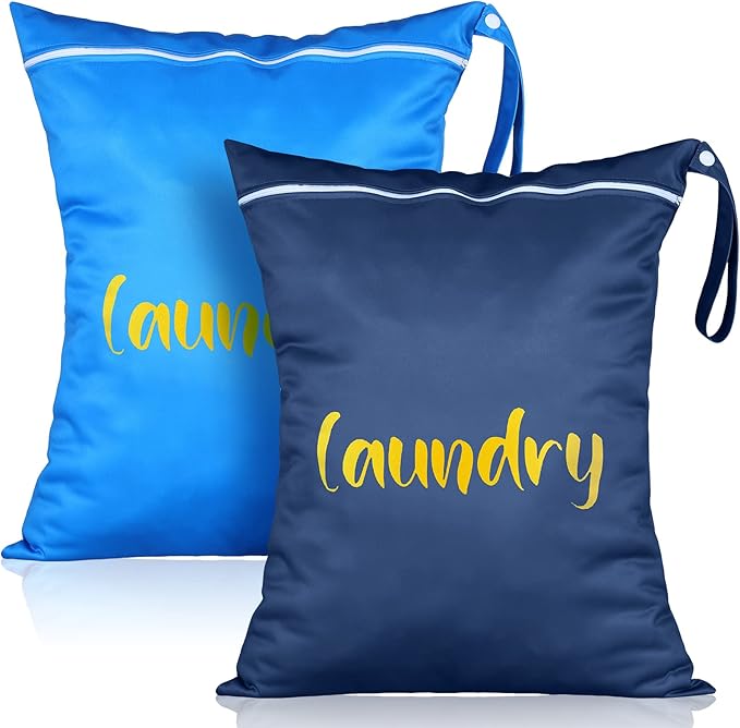 Shappy 2 Pcs Large Travel Laundry Bag Washable Waterproof Wet Dry Large Dirty Clothes Bag Bathing Workout(Laundry Style)