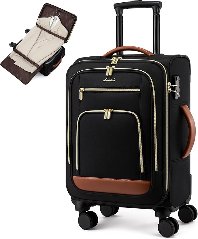 LOVEVOOK 49L Carry on Luggage 22x14x9 Airline Approved, 22 Inch Large Rolling Suitcase with Suit Folder & Spinner Wheels & TSA Lock, Softside Lightweight Underseat Carryon Luggage for Women Men Travel