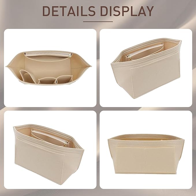 Doxo Purse Organizer Insert for Longchamp Le Pliage Tote, Large Bag Organizer with 8 Compartments, YKK Zipper Pocket Cup Holder, Handbag Shaper for Women, Fits Original/Green/Energy L Tote (Beige, WL)