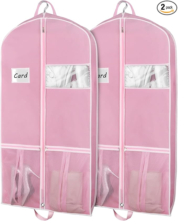 Zilink 43" Garment Bags for Travel for Women Carry on Suit Bags for Travel and Storage Gusseted Hanging Garment Bags with Handles for Coats, Jackets, Shirts,Dresses, Pink
