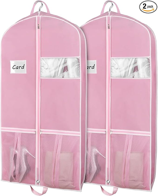 Zilink 43" Garment Bags for Travel for Women Carry on Suit Bags for Travel and Storage Gusseted Hanging Garment Bags with Handles for Coats, Jackets, Shirts,Dresses, Pink