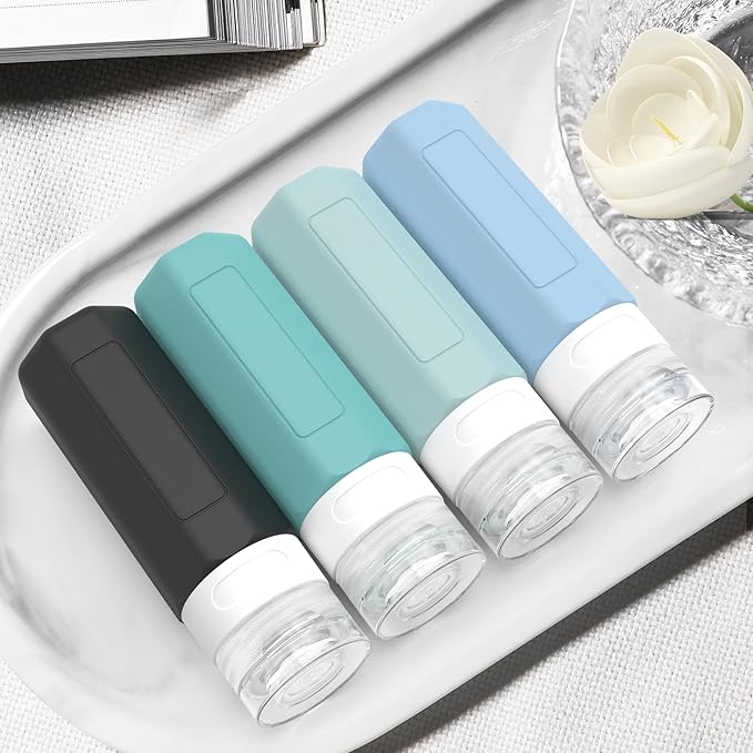 Redfly Travel Bottles for Toiletries, Tsa Approved 3oz Travel Size Containers, Leak Proof Travel Size Toiletries Bottles Silicone, BPA Free Refillable Essentials for Shampoo Conditioners, Gray