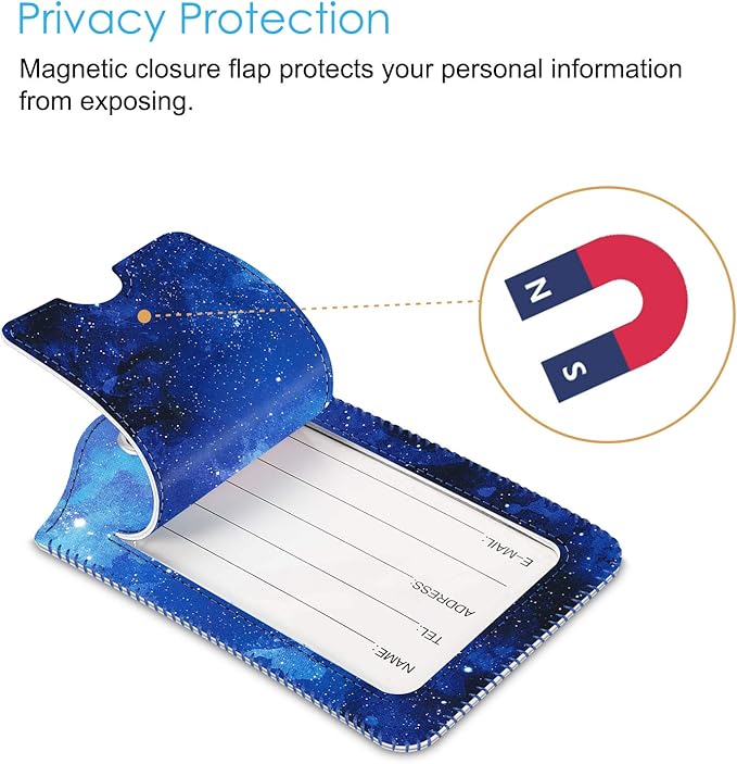 Fintie Luggage Tags, Privacy Cover ID Label with Stainless Steel Loop and Address Card for Travel Bag Suitcase - Starry Sky (2 Piece)