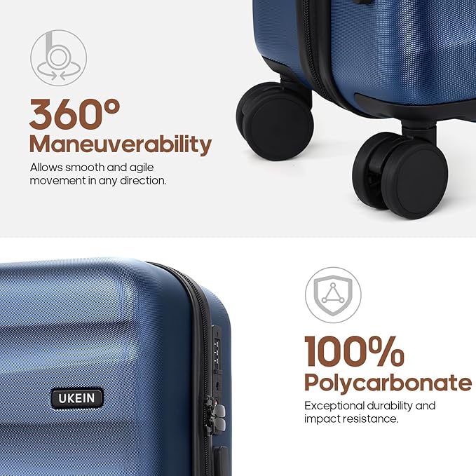 UKEIN Luggage Set with Backpack,Polycarbonate Carry On Luggage Airline Approved with Spinner Wheels, Hardshell Travel Suitcase with TSA Lock,Suitcase Set 3 Piece
