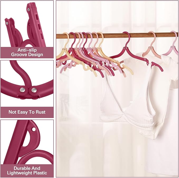 Teenyyou 12 Pcs Travel Hangers Cruise Ship Essentials Foldable Portable Plastic Vacation Hangers Non Slip Clothes Drying Rack Travel Accessories for Dormitory School Hotel Laundry (Stylish Color)