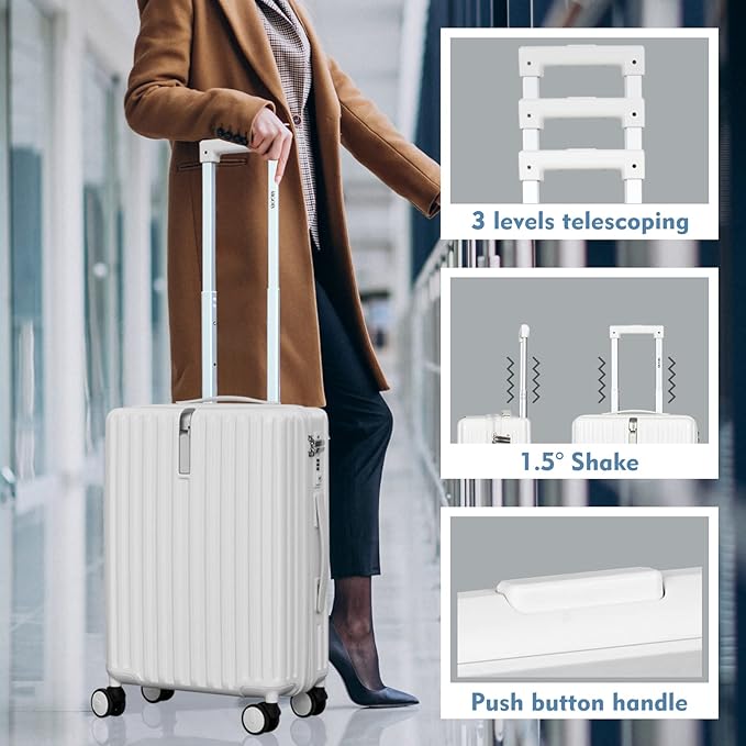 24 Inch Expandable Luggage with Wheels Checked Bag Luggage Hard Shell PC Suitcases Lightweight Travel Checked Luggage Medium Suitcase with Lock for Woman Men Travel
