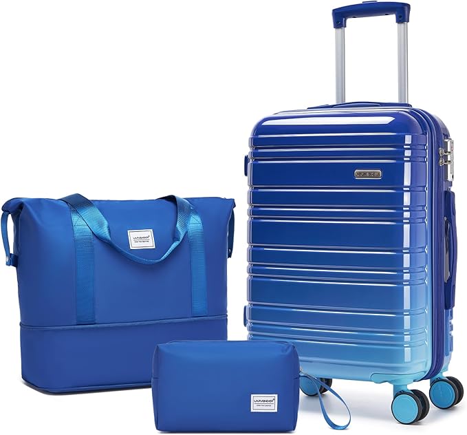 LARVENDER Carry on Luggage 22x14x9 Airline Approved, 20 Inch Hardside Suitcase with Wheels TSA Lock, PC+ABS Lightweight Travel Luggage Sets for Women, Navy Glow, 3 Piece Set
