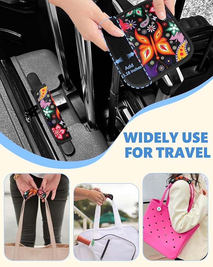 Slohif Luggage Handle Wrap 5Pcs Suitcase Identifier - Bag Strap Cover for Bogg Travel Accessories Easy Identification Bright Marker Sleeve Grips Comfort Neoprene Concealed Tag for Airport Butterfly
